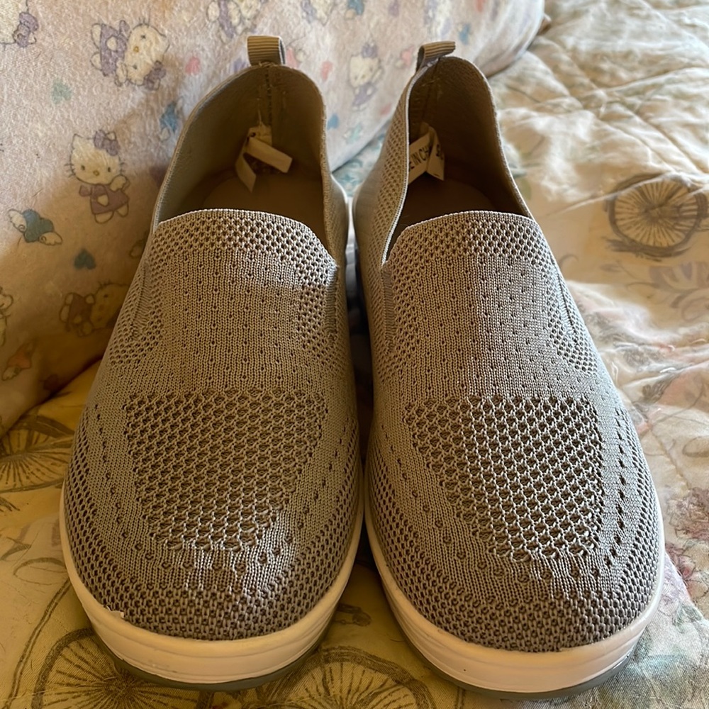 Brand New Gray slip on wedge walking shoes